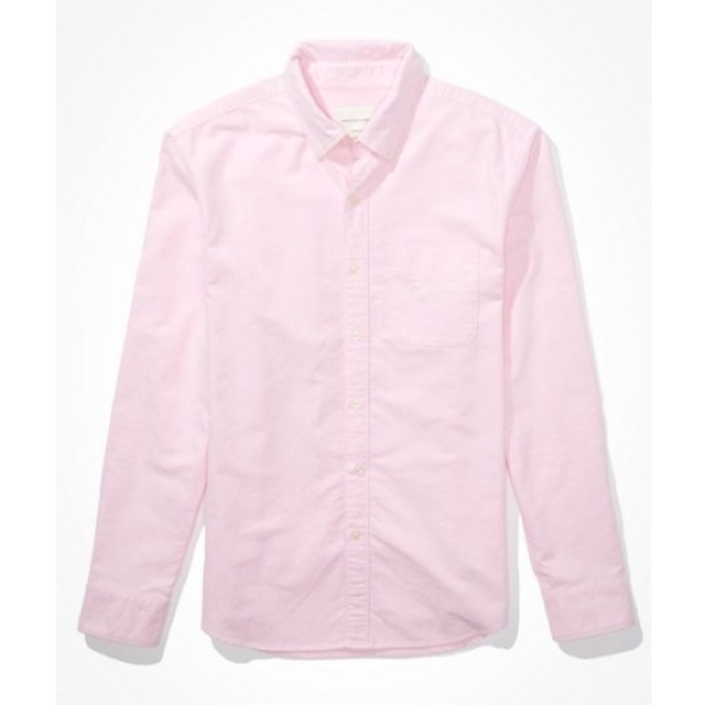 American Eagle Oxford Button-Up Shirt, Pink, Medium